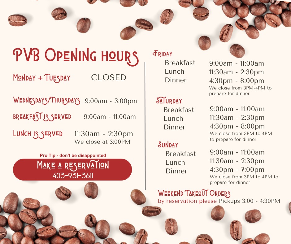 A grid of hours that shows when we are open and closed